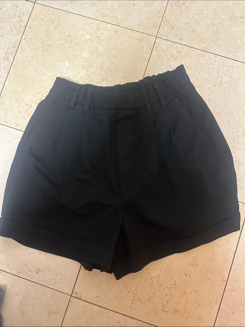 Bershka Black Elastic-Waist Tailored Shorts
